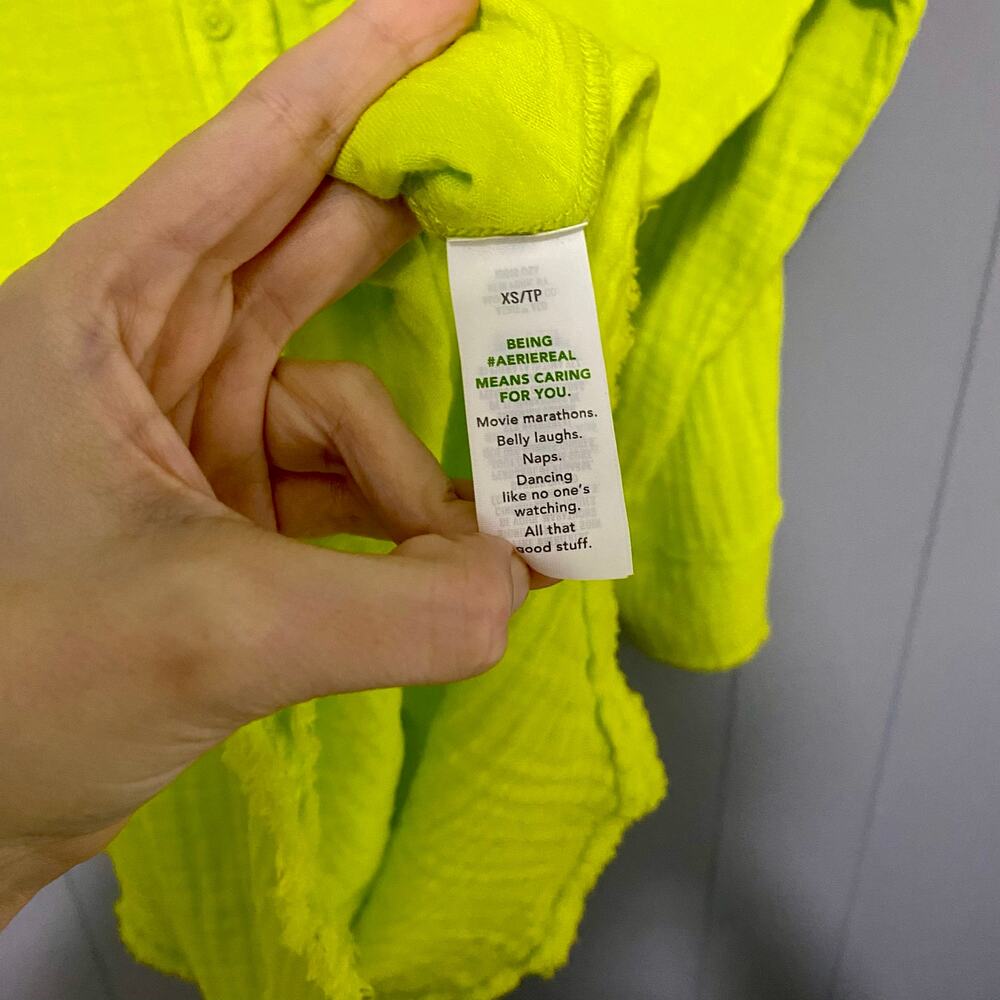 Aerie Neon Green Pool to Party Gauze Button-down Cover-up Boho Beach Shirt XS - Picture 5 of 9